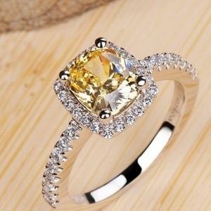 New Cushion Cut Yellow and White Topaz SS Ring